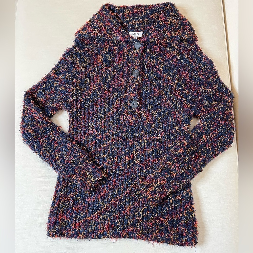 525 America Multicolor Eyelash Knit Pullover Fuzzy Textured Eclectic Grandpa